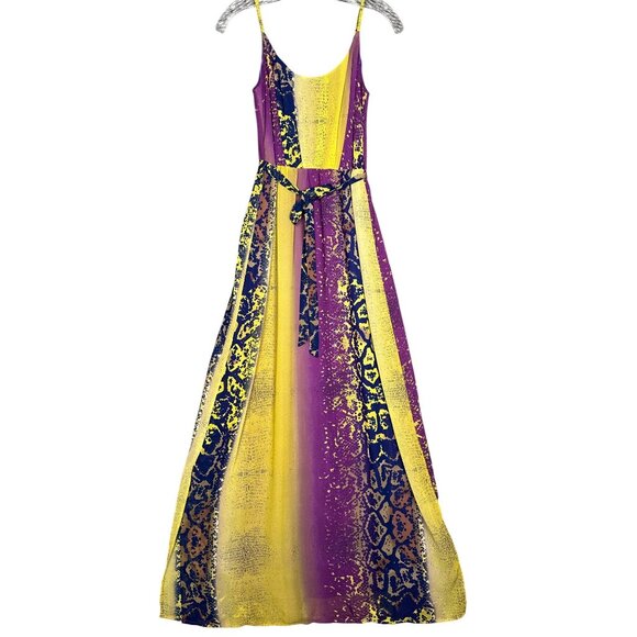 Charlie Jade Maxi Dress Small Purple Yellow Chiffon Animal Print Party Event - Picture 9 of 11